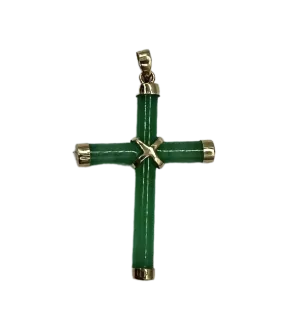 Green Jade Cross with 14K Yellow Gold