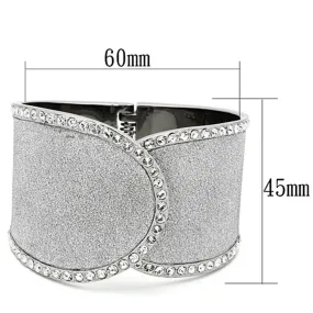 High polished (no plating) Stainless Steel Bangle with Top Grade Crystal in Clear for Women Clear Stone Color Style TK1152 Size 6.75