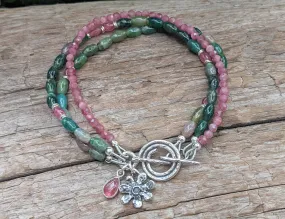 Indian Agate & Pink Tourmaline Bracelet