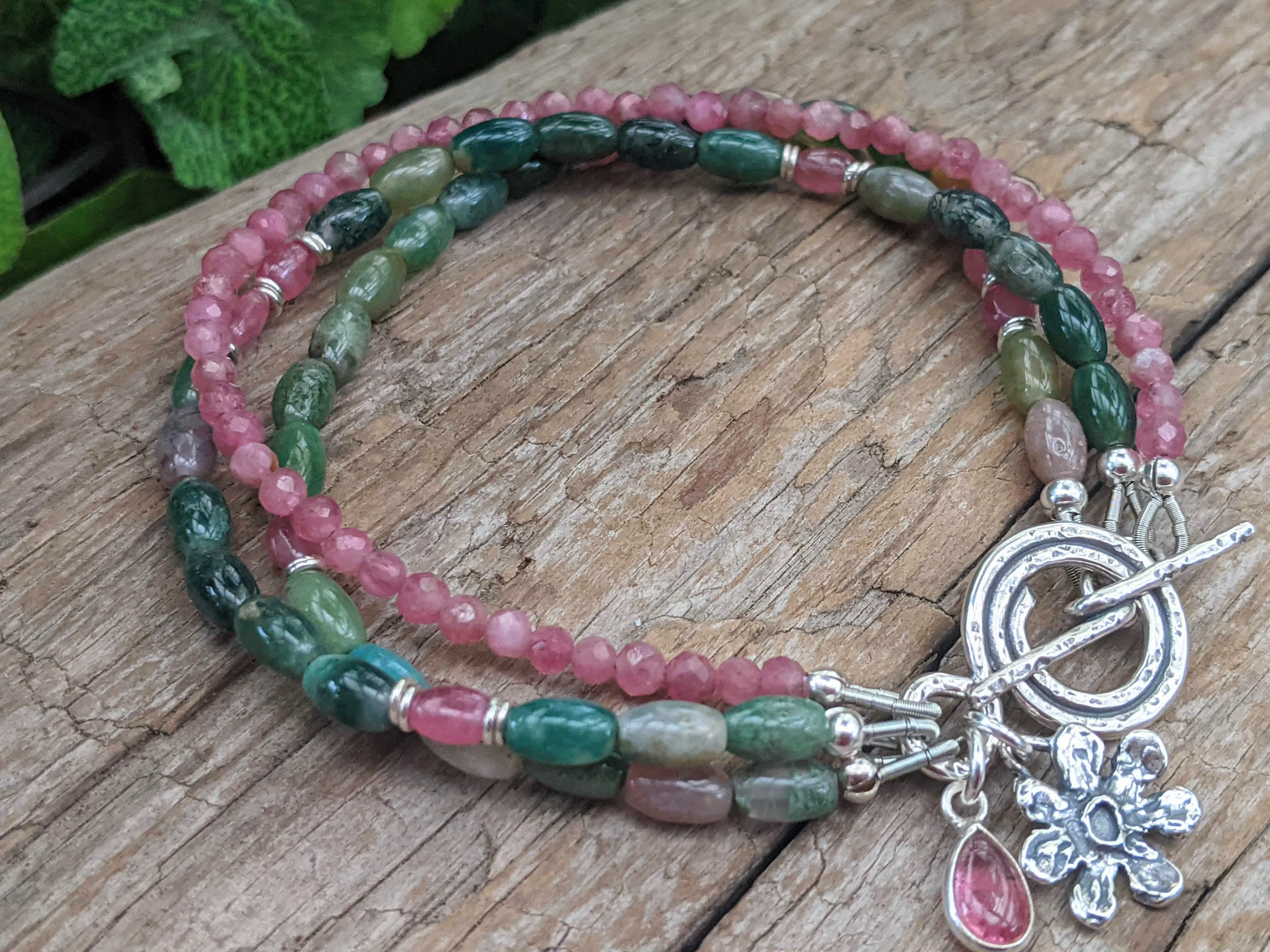 Indian Agate & Pink Tourmaline Bracelet