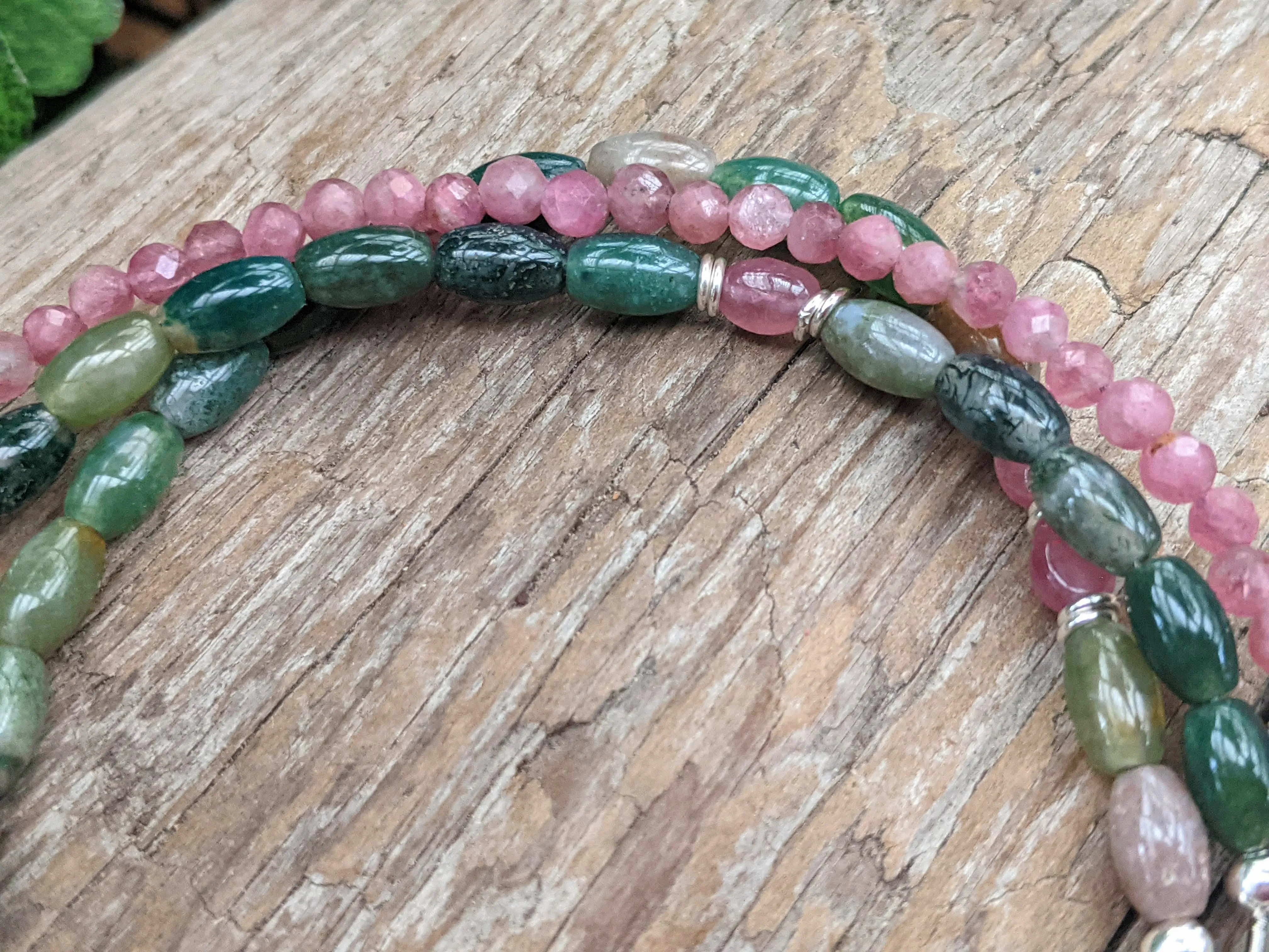 Indian Agate & Pink Tourmaline Bracelet