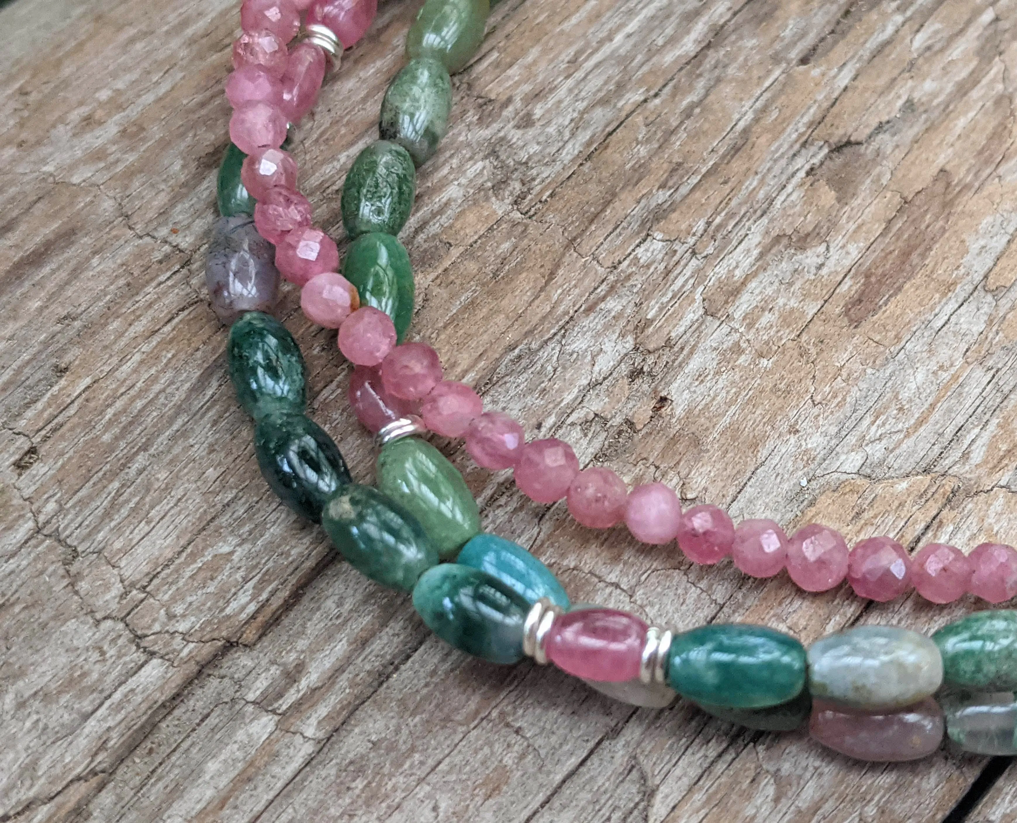 Indian Agate & Pink Tourmaline Bracelet