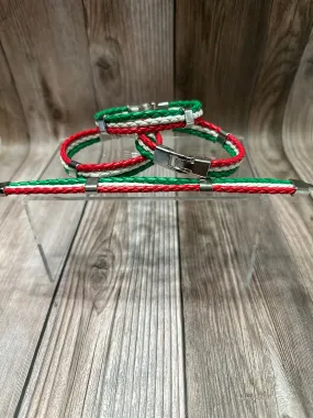 Italian Flag Leather Bracelet (Sliver Buckle)