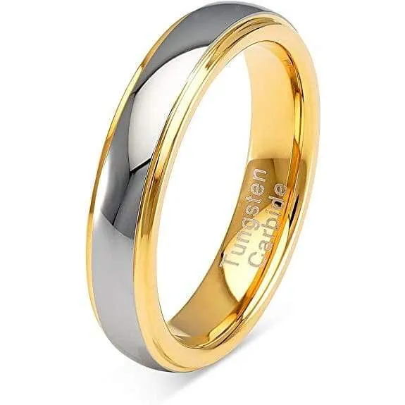 Jules Two Tone Yellow Gold Gunmetal Center Domed Tungsten Carbide Ring - 4mm