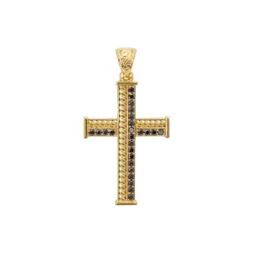 Konstantino Mens Kavafi 18K Yellow Gold Black Diamond Cross Pendant