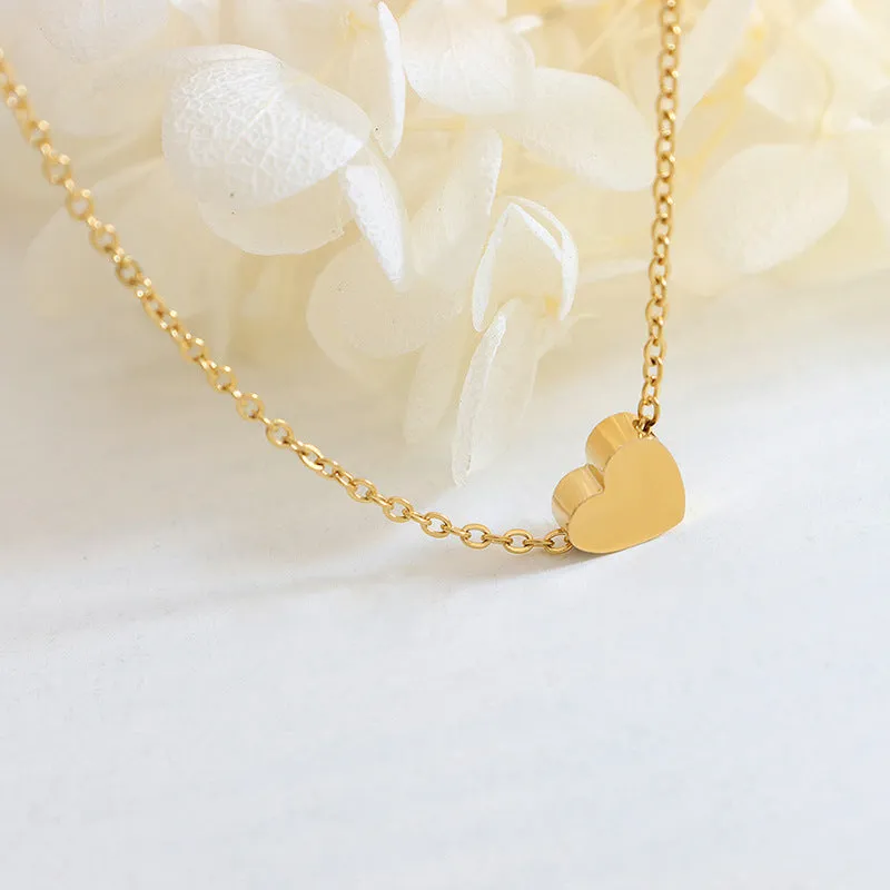 Korean Style Small Peach Heart Necklace - Gold Plated Clavicle Jewelry