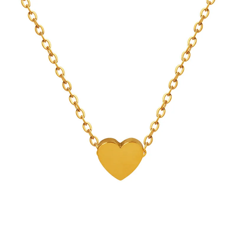 Korean Style Small Peach Heart Necklace - Gold Plated Clavicle Jewelry