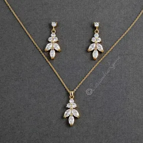 Leaf CZ Pendant Necklace Set