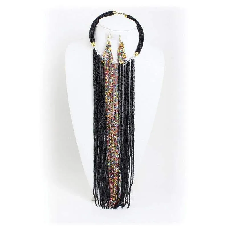 Maasai Multi-strand Long Beaded Choker Necklace