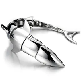 Mens Stainless Steel Large Shark Bangle Bracelet Silver Color Polished