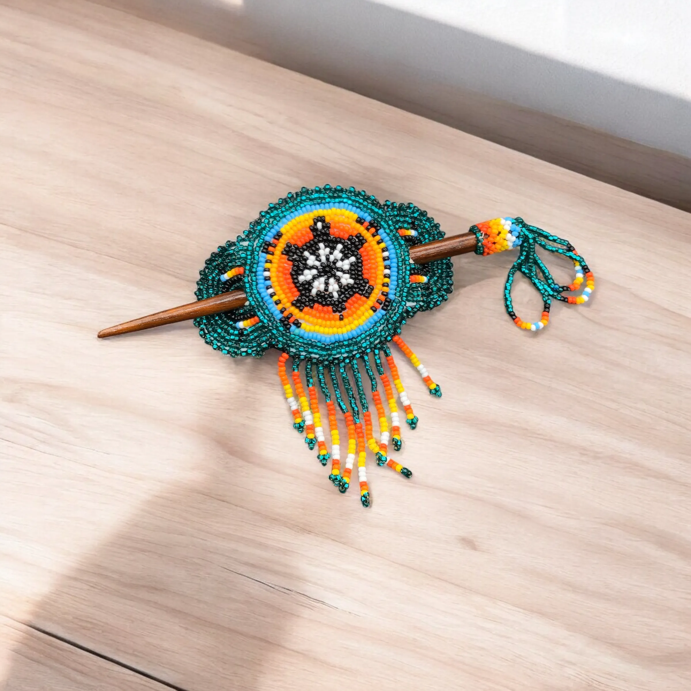 Native American Beaded Barrette with Fringes (9)