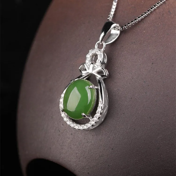 Natural Jade Pendant Nephrite Silver Pendant ZPT146