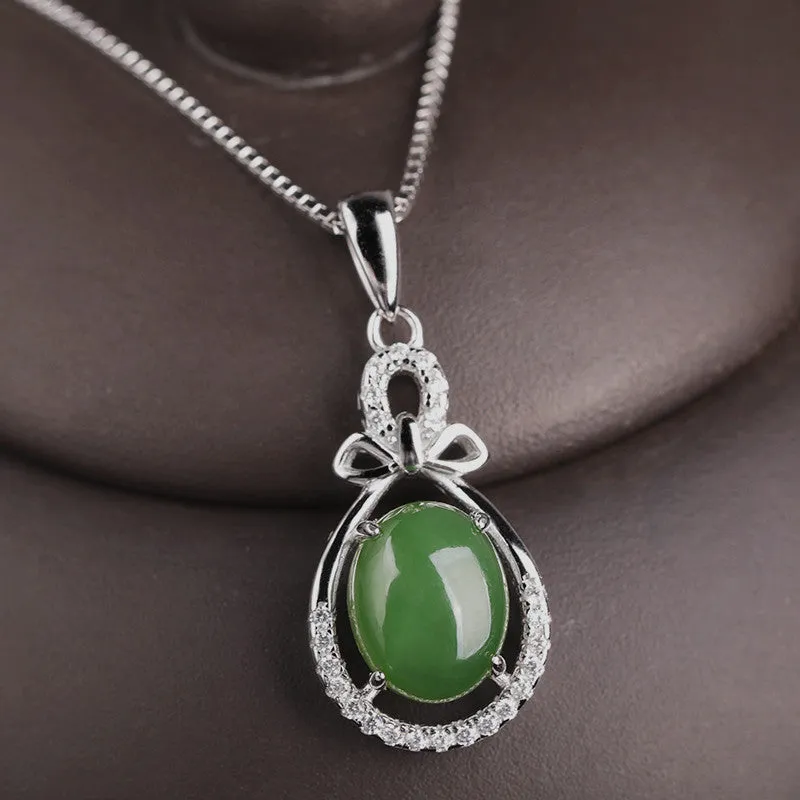 Natural Jade Pendant Nephrite Silver Pendant ZPT146