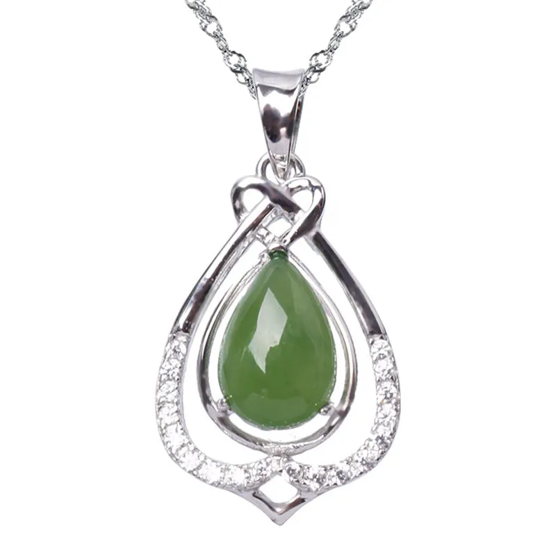 Natural Jade Pendant Nephrite Silver Zircon Pendant ZPT139