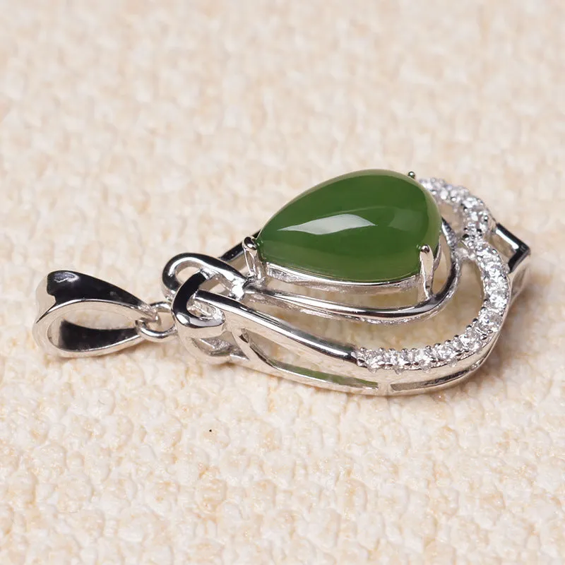 Natural Jade Pendant Nephrite Silver Zircon Pendant ZPT139