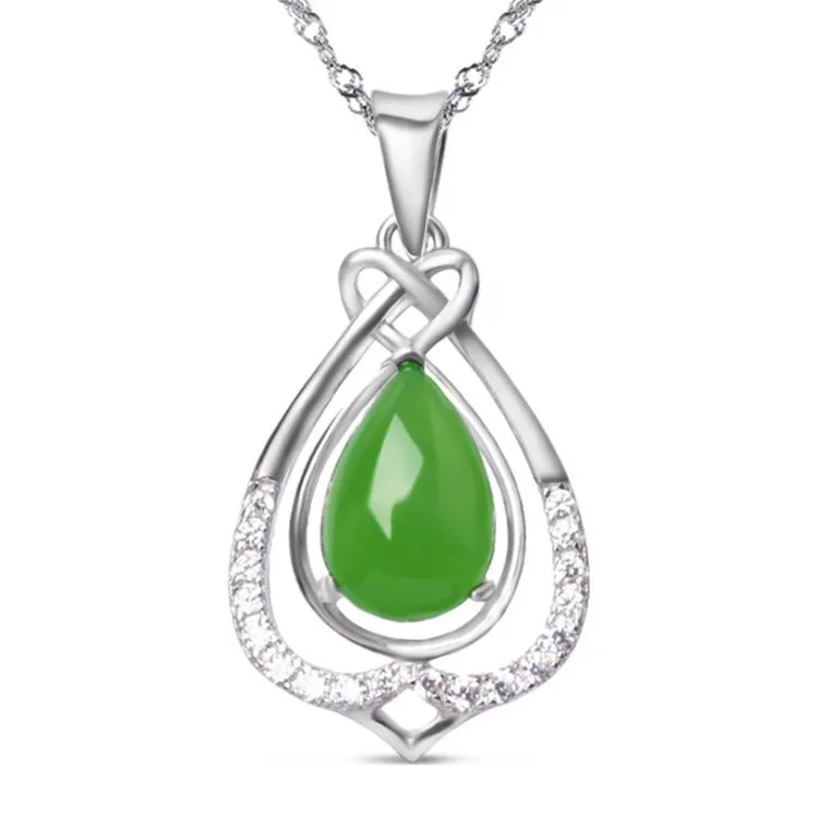 Natural Jade Pendant Nephrite Silver Zircon Pendant ZPT139