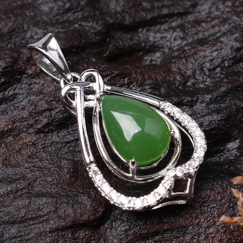 Natural Jade Pendant Nephrite Silver Zircon Pendant ZPT139