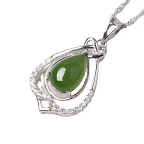 Natural Jade Pendant Nephrite Silver Zircon Pendant ZPT139