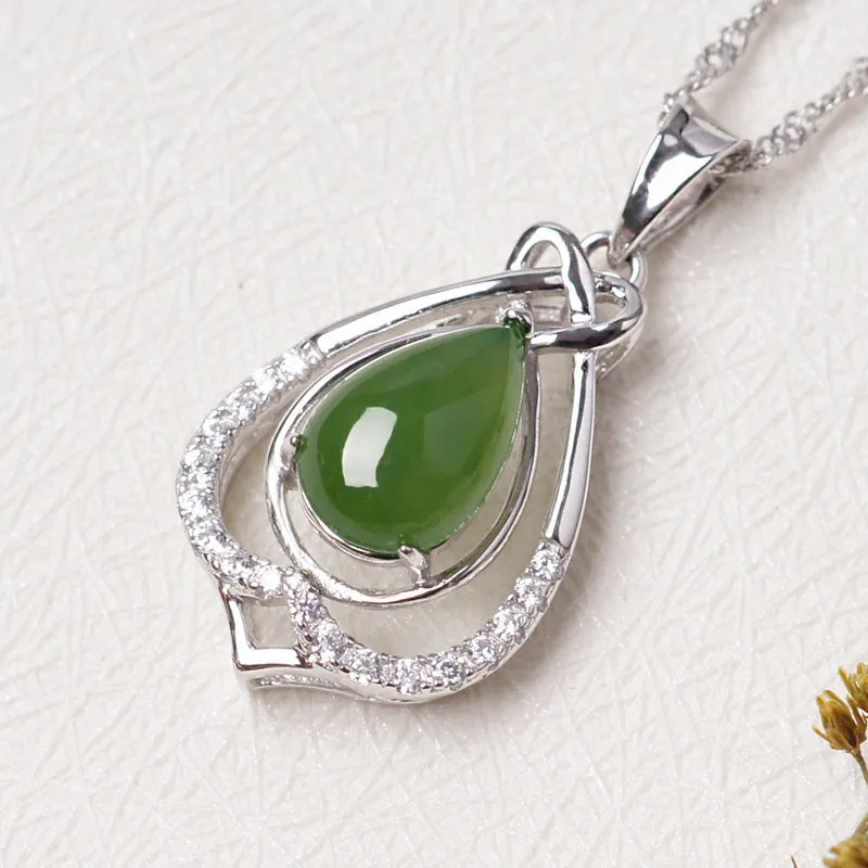 Natural Jade Pendant Nephrite Silver Zircon Pendant ZPT139