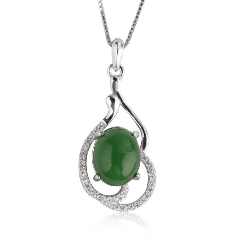 Natural Jade Pendant Nephrite Silver Zircon Pendant ZPT141