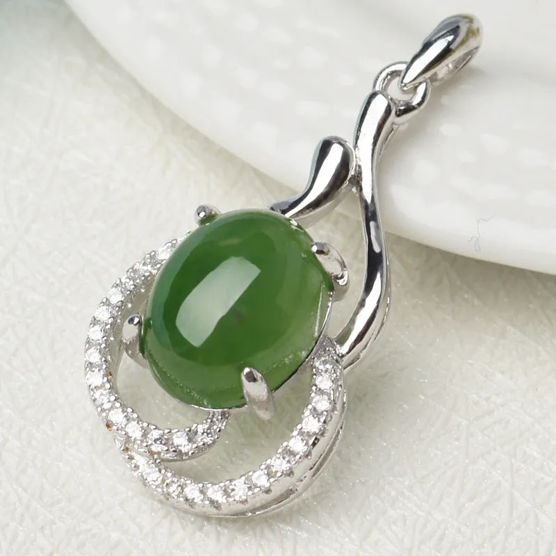 Natural Jade Pendant Nephrite Silver Zircon Pendant ZPT141