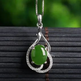 Natural Jade Pendant Nephrite Silver Zircon Pendant ZPT141