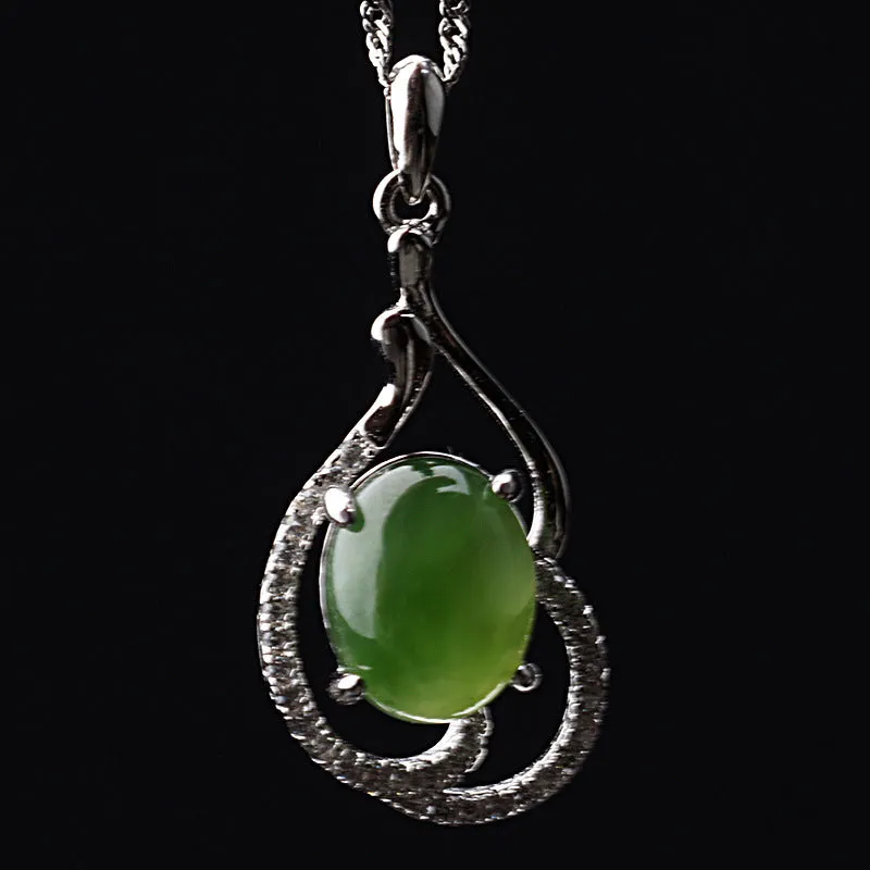 Natural Jade Pendant Nephrite Silver Zircon Pendant ZPT141