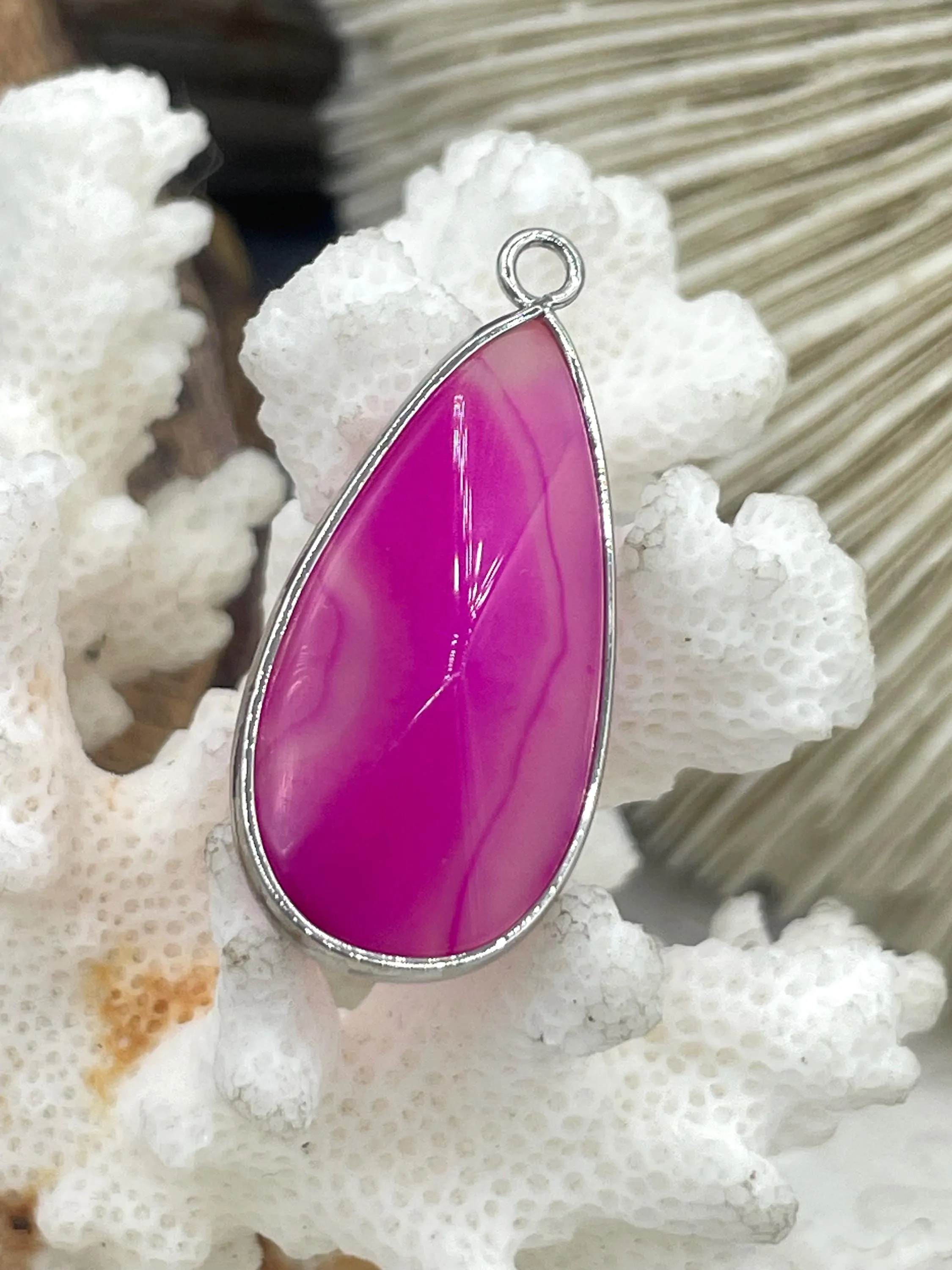 Natural Stone Teardrop Pendant with Wrapped Silver Bezel, Silver plated Brass Bezel, 3 Stone Colors to choose from, Stone Pendant, Fast Ship