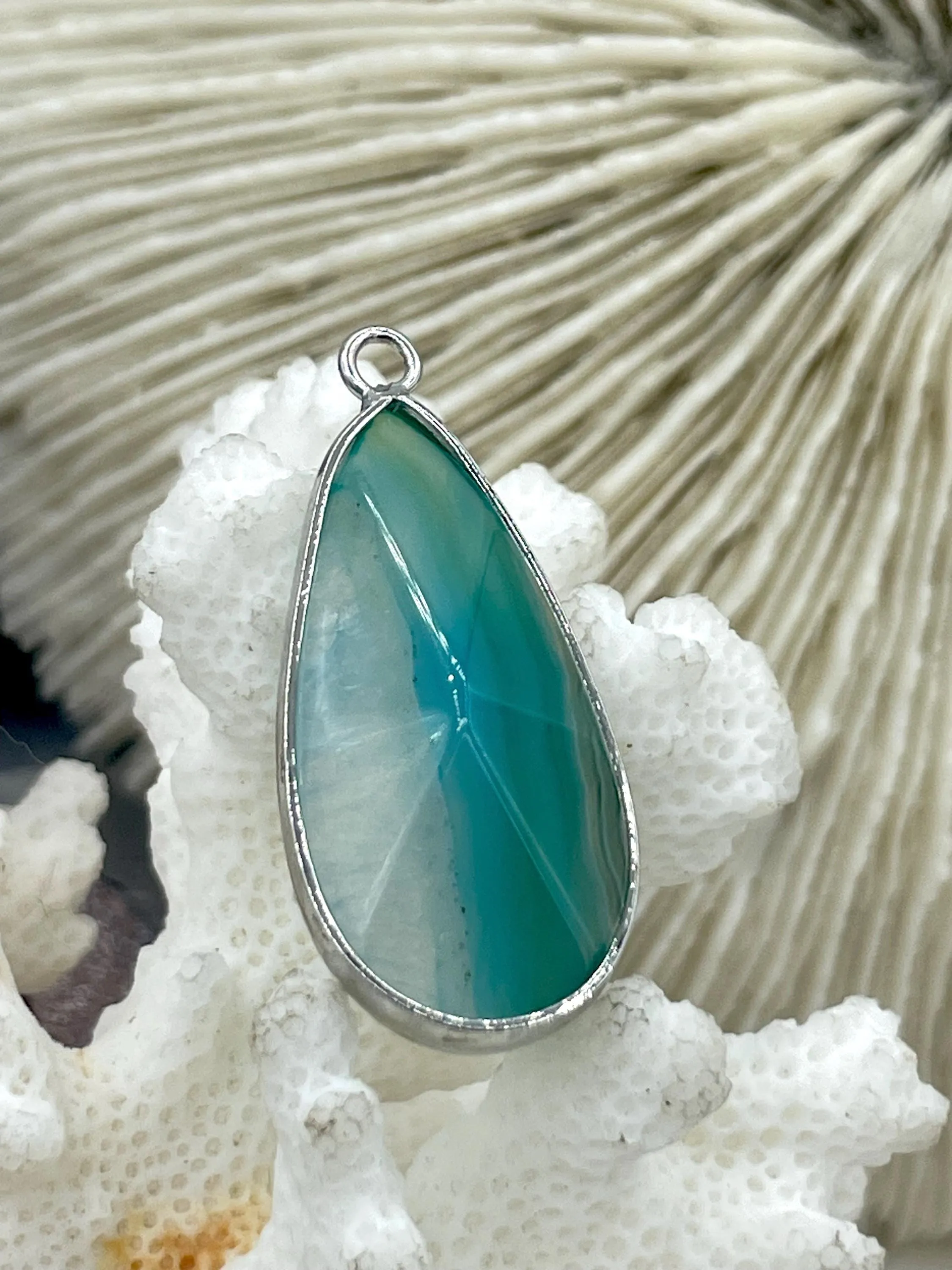 Natural Stone Teardrop Pendant with Wrapped Silver Bezel, Silver plated Brass Bezel, 3 Stone Colors to choose from, Stone Pendant, Fast Ship