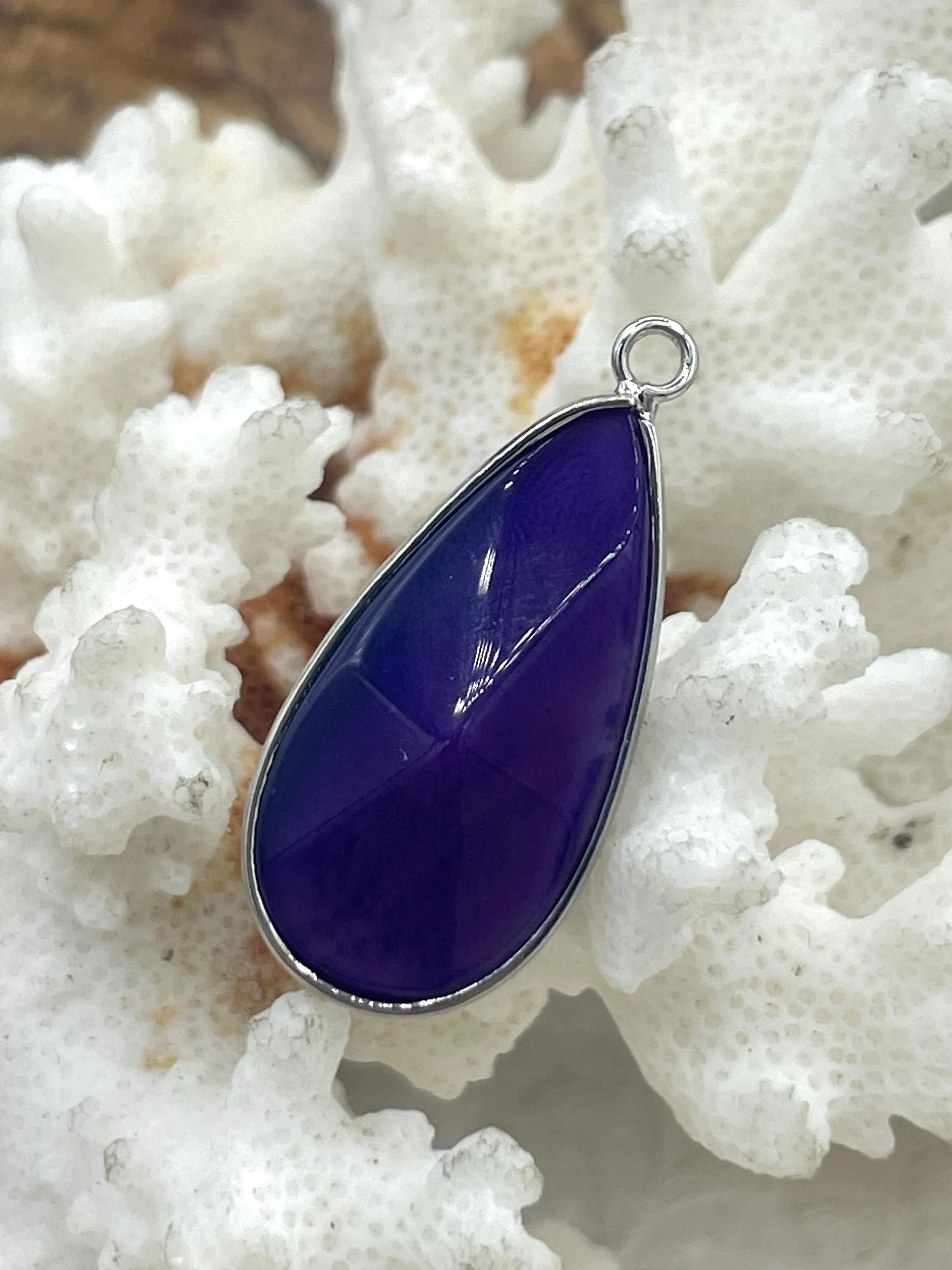 Natural Stone Teardrop Pendant with Wrapped Silver Bezel, Silver plated Brass Bezel, 3 Stone Colors to choose from, Stone Pendant, Fast Ship