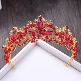 New Fashion Baroque Luxury Red Crystal Bridal Crown Tiaras Vintage Bride Wedding Hair Accessories