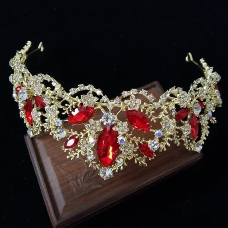 New Fashion Baroque Luxury Red Crystal Bridal Crown Tiaras Vintage Bride Wedding Hair Accessories