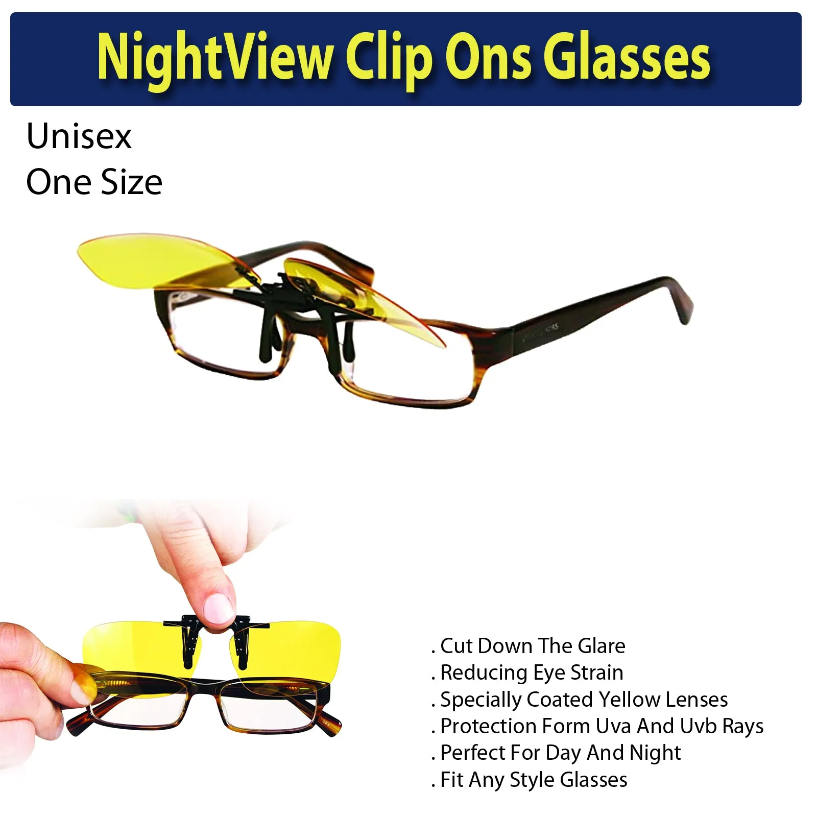 NightView Clip Ons Glasses -  Unisex - One Size