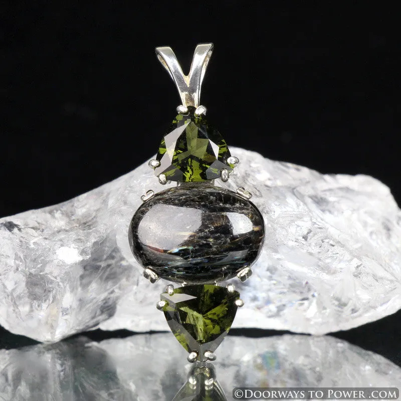 Nuummite Moldavite Gemstone Pendant "Powerful & Peerless"