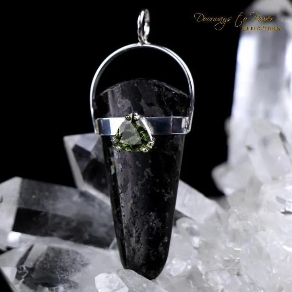 Nuummite Moldavite Gemstone Pendant SS