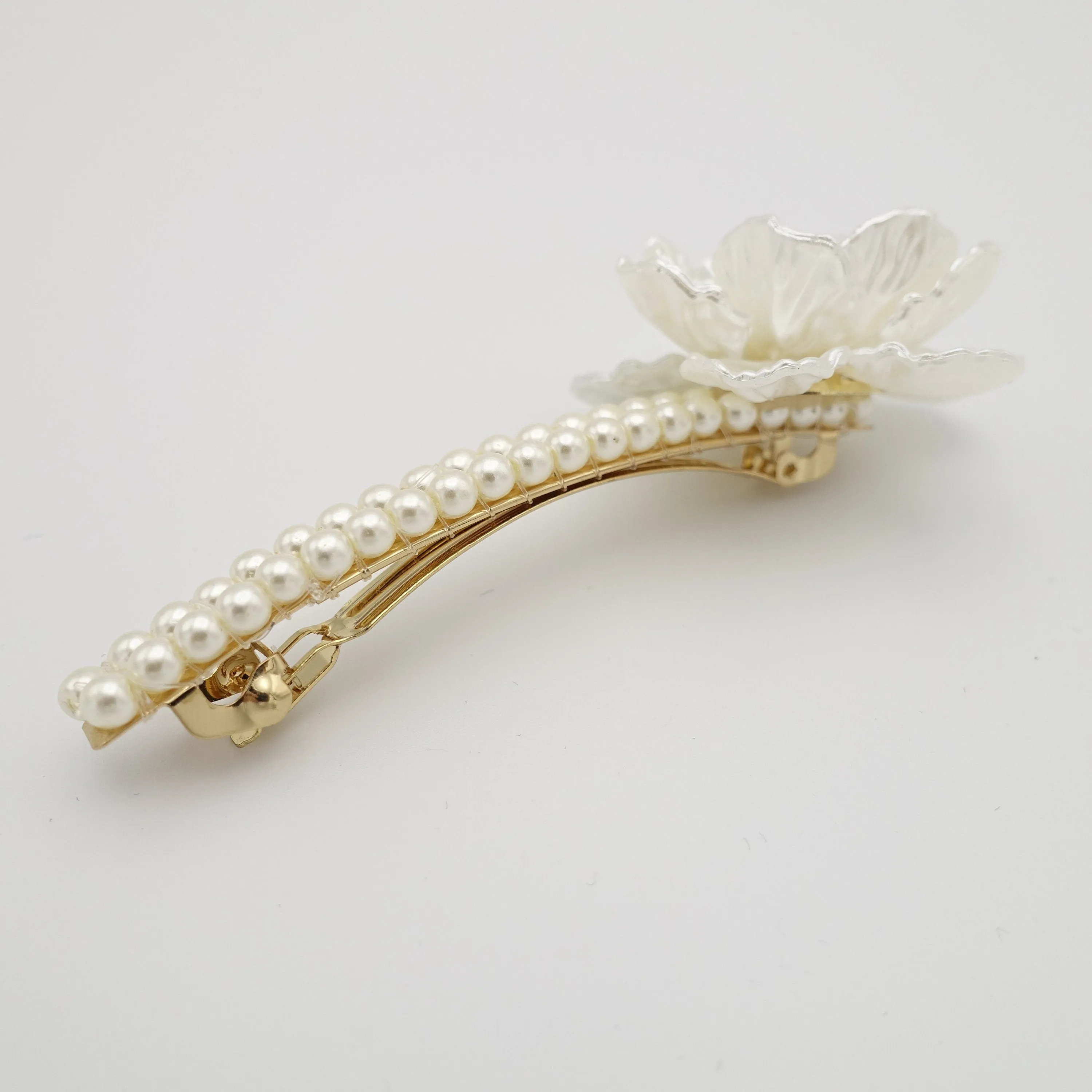 pearl decorated flower hair barrette snap clip woman hair accessory