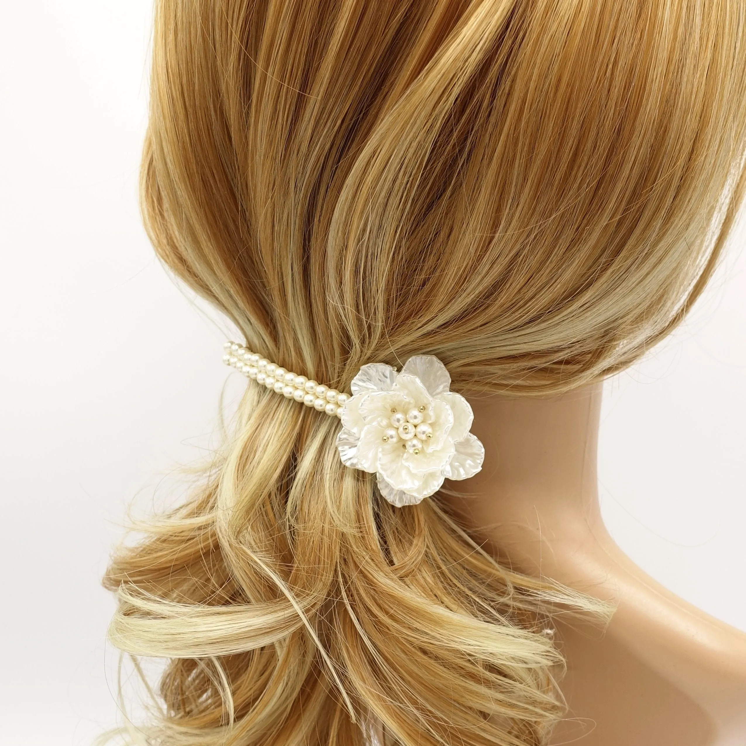 pearl decorated flower hair barrette snap clip woman hair accessory