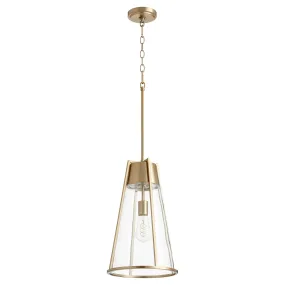 Quorum 827-80 Cone Pendant - Aged Brass Clear Glass Shade 19" Modern Farmhouse Industrial Transitional