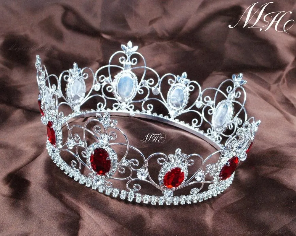 Red Semi-precious Stone Diadem Full Circle Rhinestone Crystal Tiara