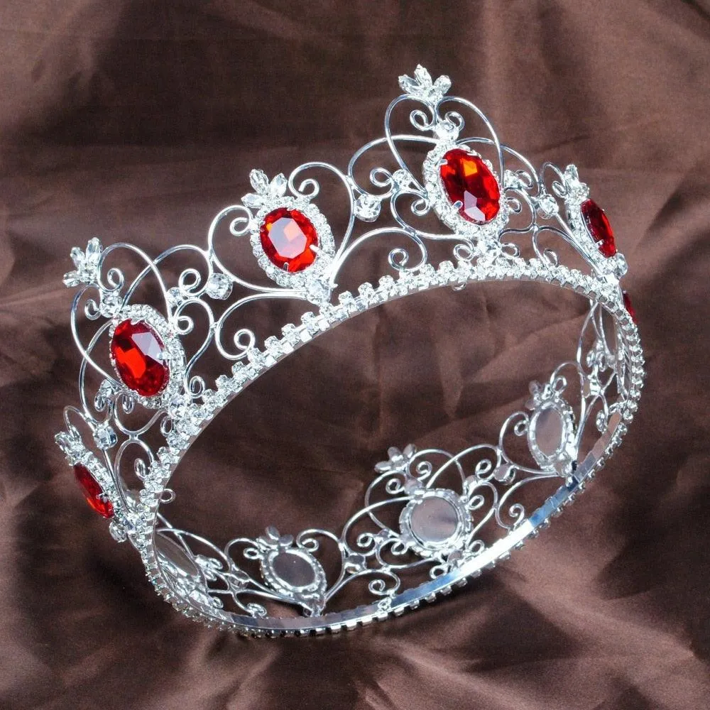 Red Semi-precious Stone Diadem Full Circle Rhinestone Crystal Tiara