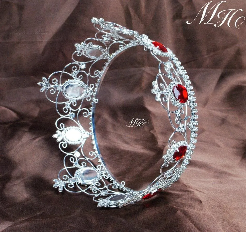 Red Semi-precious Stone Diadem Full Circle Rhinestone Crystal Tiara