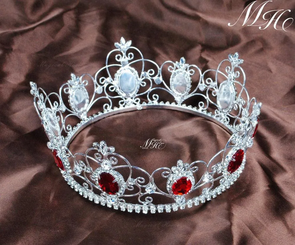 Red Semi-precious Stone Diadem Full Circle Rhinestone Crystal Tiara