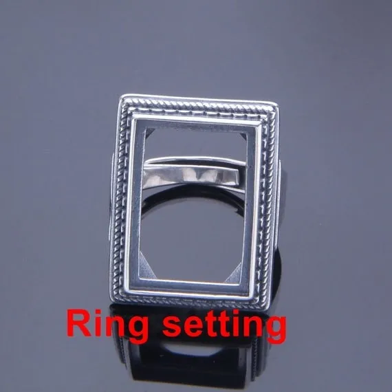 Ring Setting Blank Bezel 15x21mm 1pc 10.2g 925 Sterling Silver Adjustable for 1 Rectangle Shape Cabochon Cameo No Prongs Wholesale Available