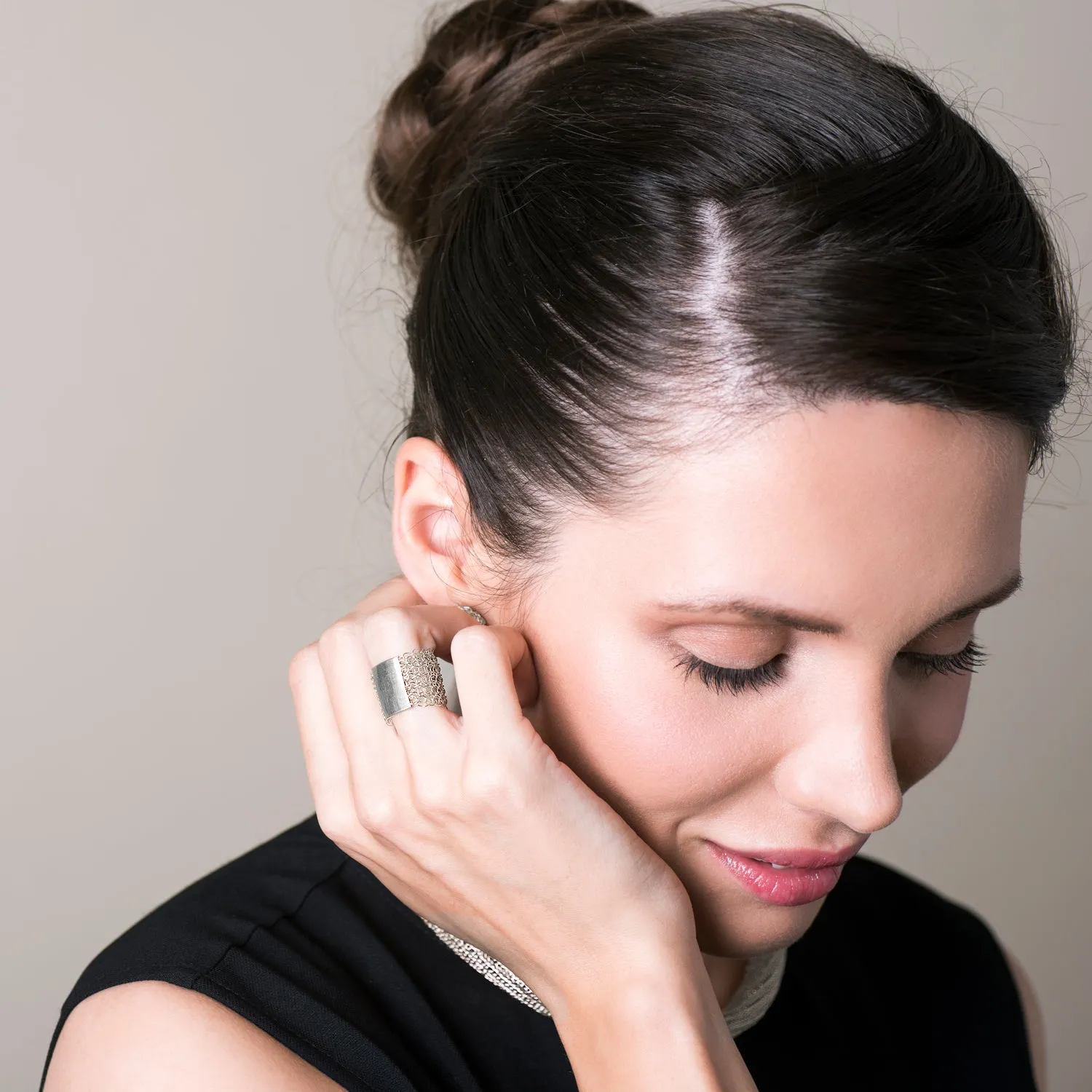 Silver Geometric Ring - wire crochet statement ring