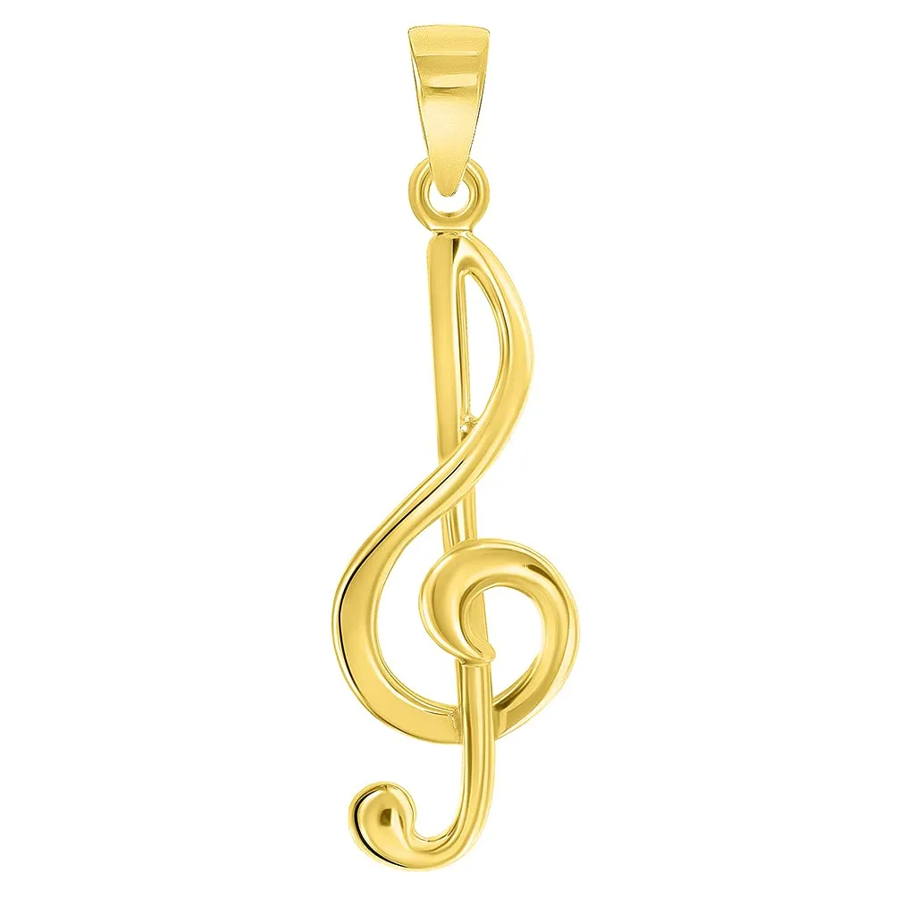 Solid 14k Yellow Gold G Clef Musical Symbol Charm Music Note Pendant with Figaro Chain Necklace