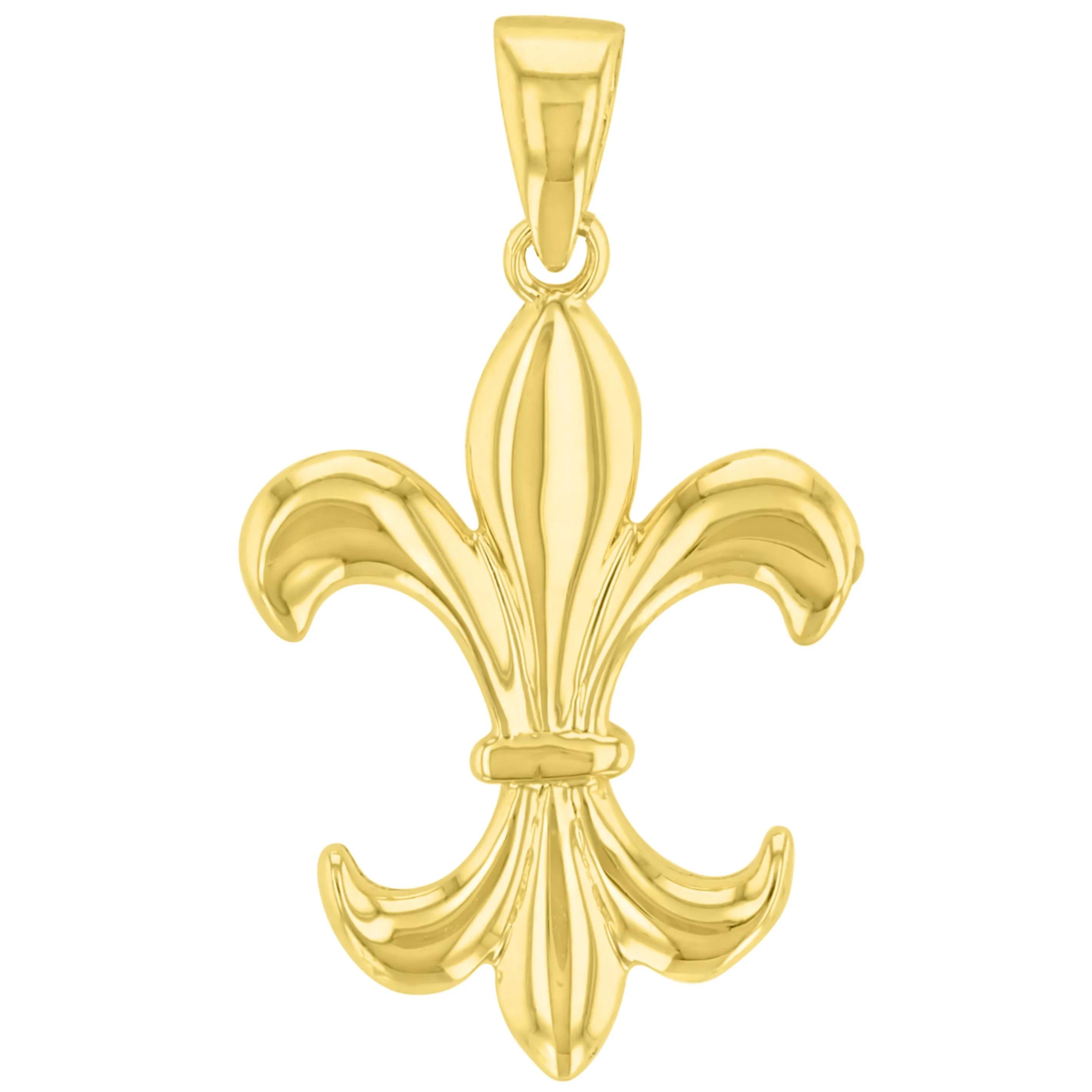 Solid 14K Yellow Gold Simple Fleur de Lis Charm Pendant