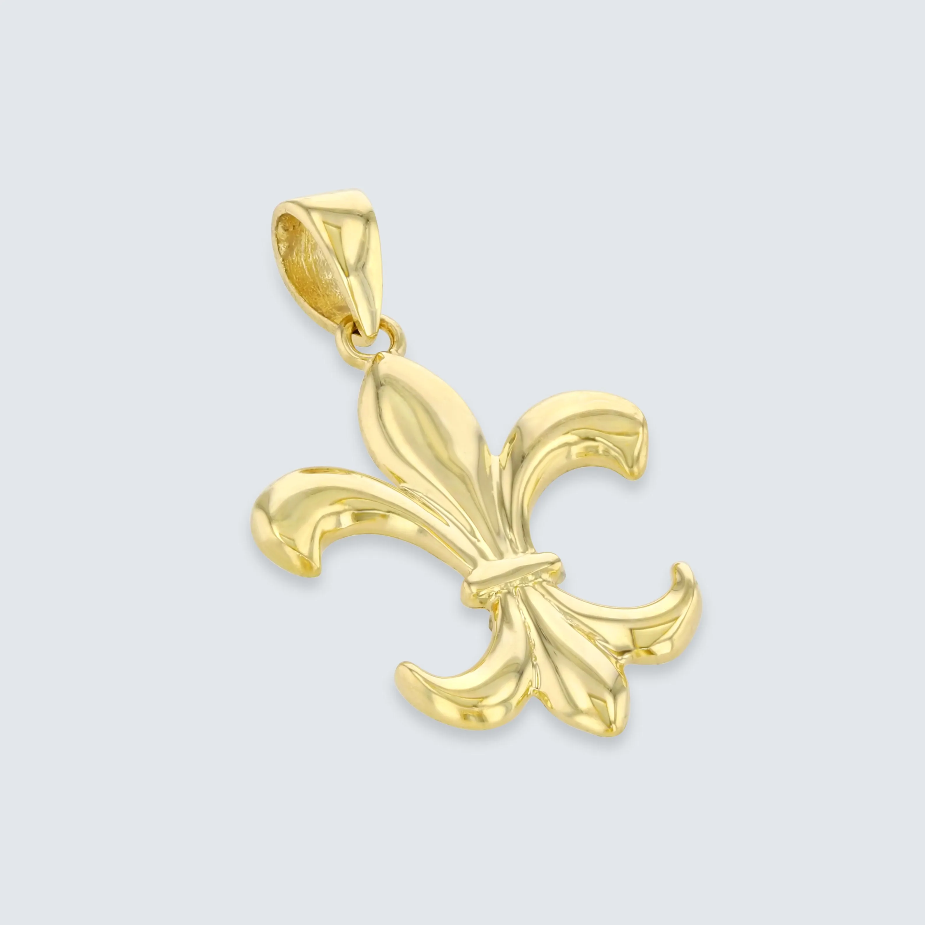 Solid 14K Yellow Gold Simple Fleur de Lis Charm Pendant