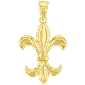 Solid 14K Yellow Gold Simple Fleur de Lis Charm Pendant