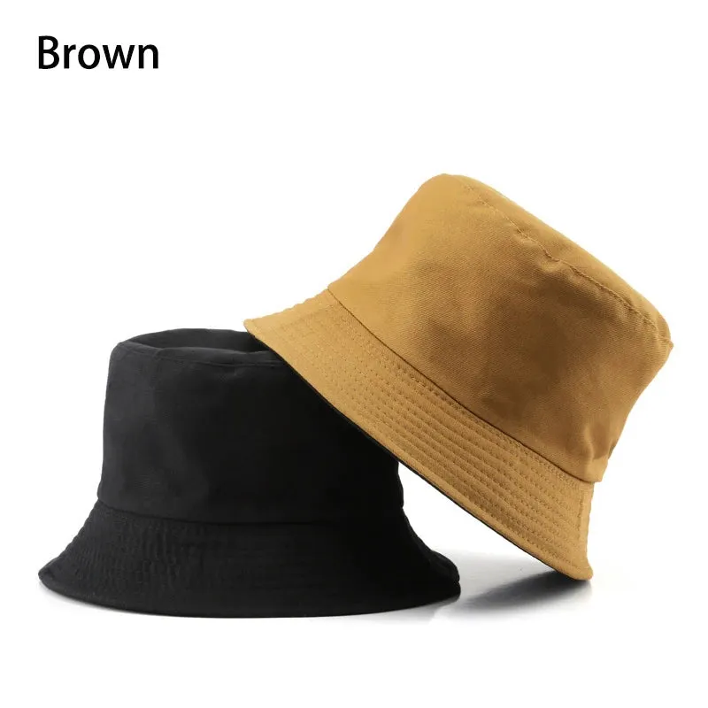 Summer New Cotton Black Solid Colour Double Sided Simple Bob Hip Hop Bucket Hat