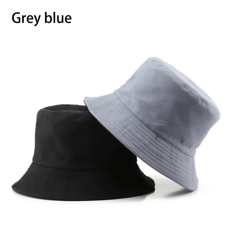 Summer New Cotton Black Solid Colour Double Sided Simple Bob Hip Hop Bucket Hat